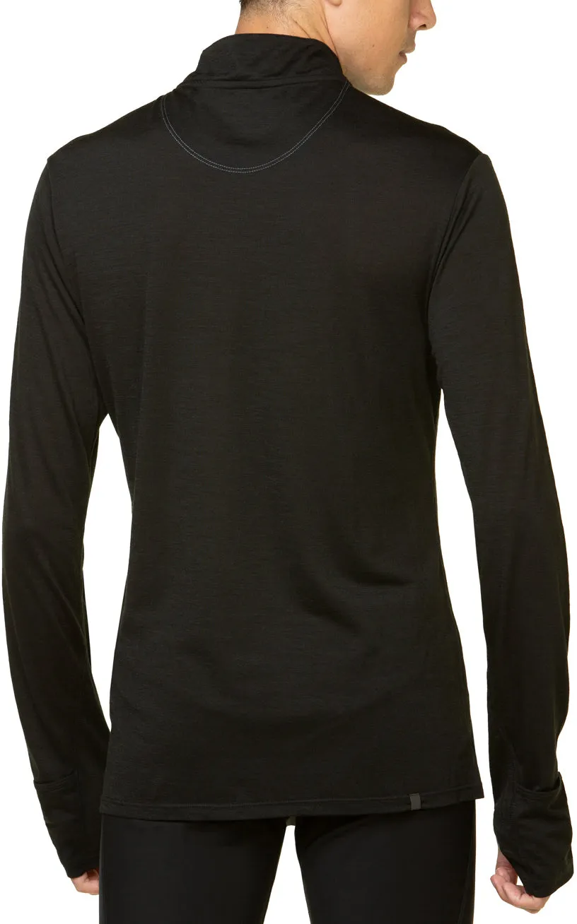 Wrinkle Resistant Material Linen blend Ronhill Tech Merino Half Zip Long Sleeve Mens Running Top - Black