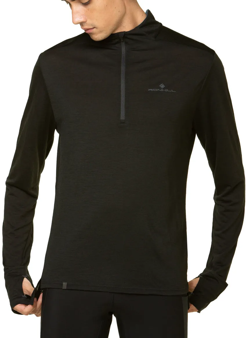 Personality Hobby Ronhill Tech Merino Half Zip Long Sleeve Mens Running Top - Black