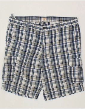 DOCKERS Mens Cargo Shorts W38 XL Blue Check Cotton Breezy Fit