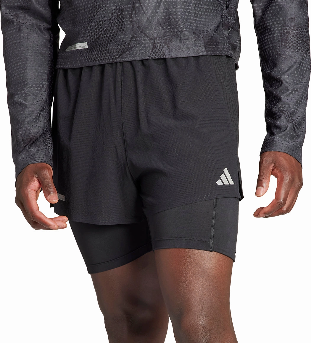 adidas Ultimate 2 In 1 Mens Running Shorts - Black Contemporary Design Festival wear