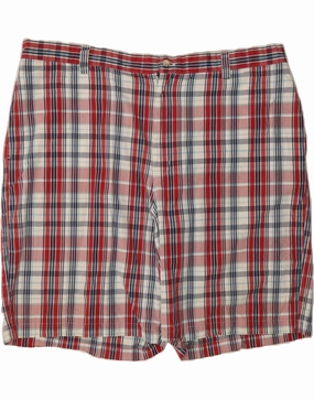 CHAPS Mens Chino Shorts W48 4XL  Red Check Cotton Quick Access Pockets Quick Drying