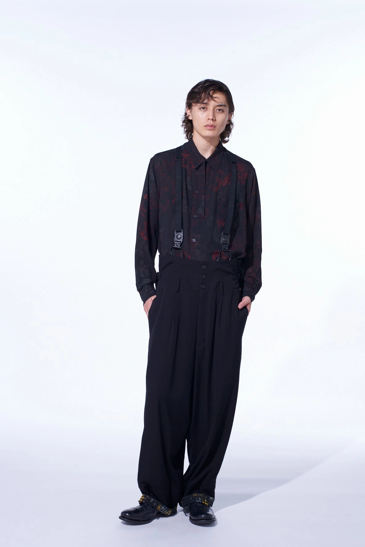 HIDDEN YELLOW INKGLEN FOLDOVER SUSPENDER PANTS Soft Texture Chilly Day Wear