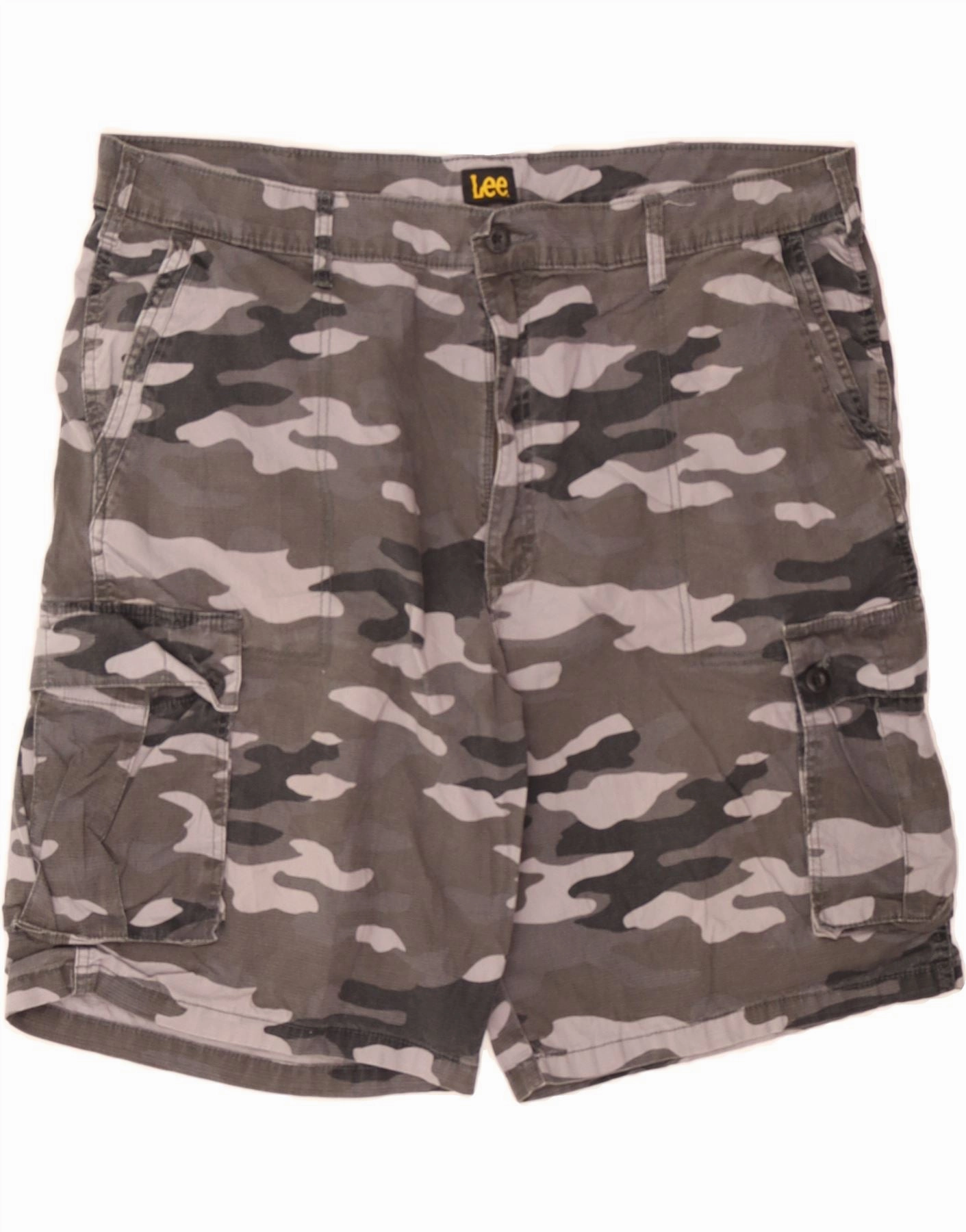 LEE Mens Cargo Shorts W42 2XL  Grey Camouflage Cotton Clean Lines
