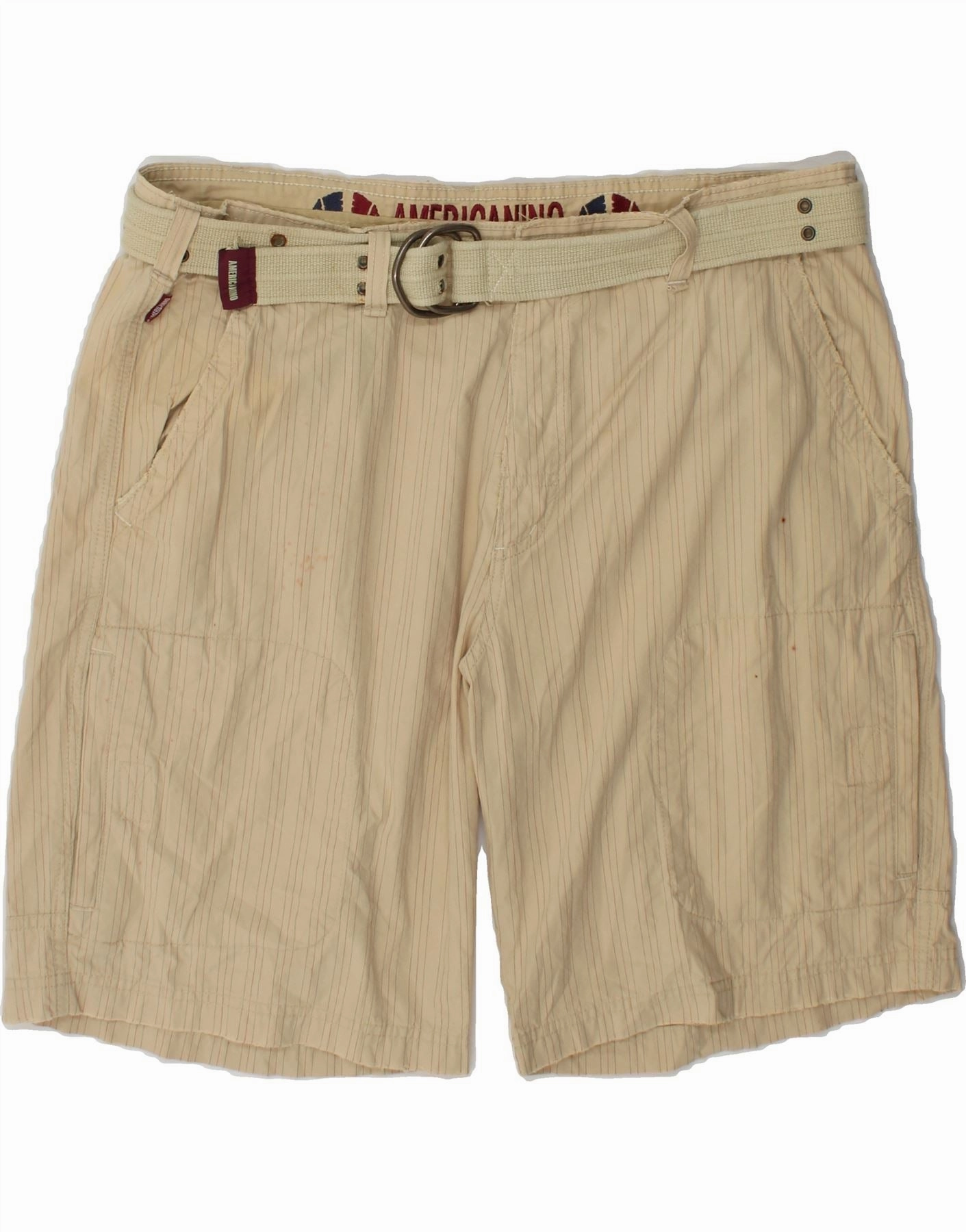 AMERICANINO Mens Chino Shorts IT 58 4XL W40  Beige Striped Cotton Motion Flex Fit Fresh Look
