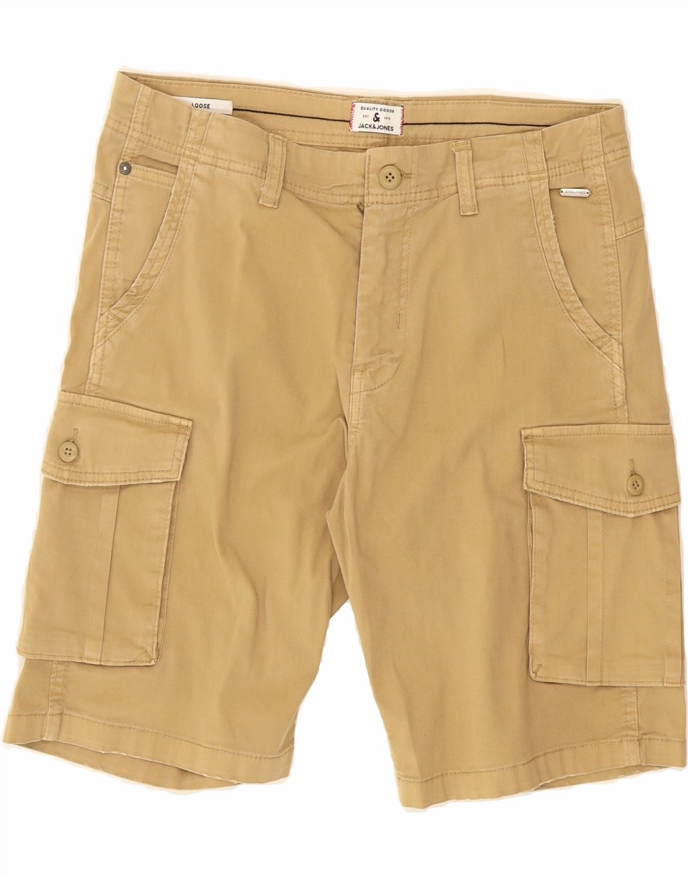 JACK & JONES Mens Loose Fit Cargo Shorts Medium W34 Beige Mesh Fabric