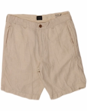 J. CREW Mens Chino Shorts  W32 Medium Off White Pinstripe Linen Port Pocket Design