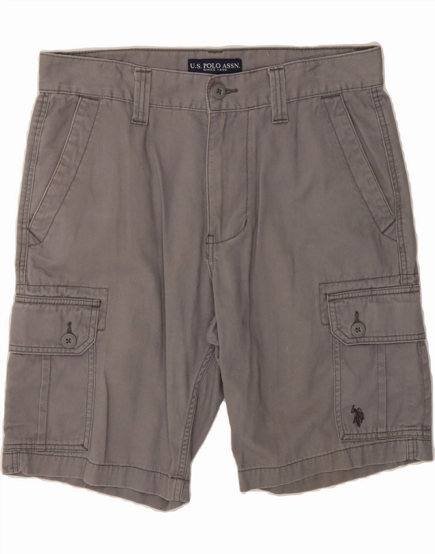 Freedom Movement Anti Slip Waistband U.S. POLO ASSN. Mens Cargo Shorts W32 Large Grey Cotton