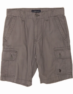 Freedom Movement Anti Slip Waistband U.S. POLO ASSN. Mens Cargo Shorts W32 Large Grey Cotton