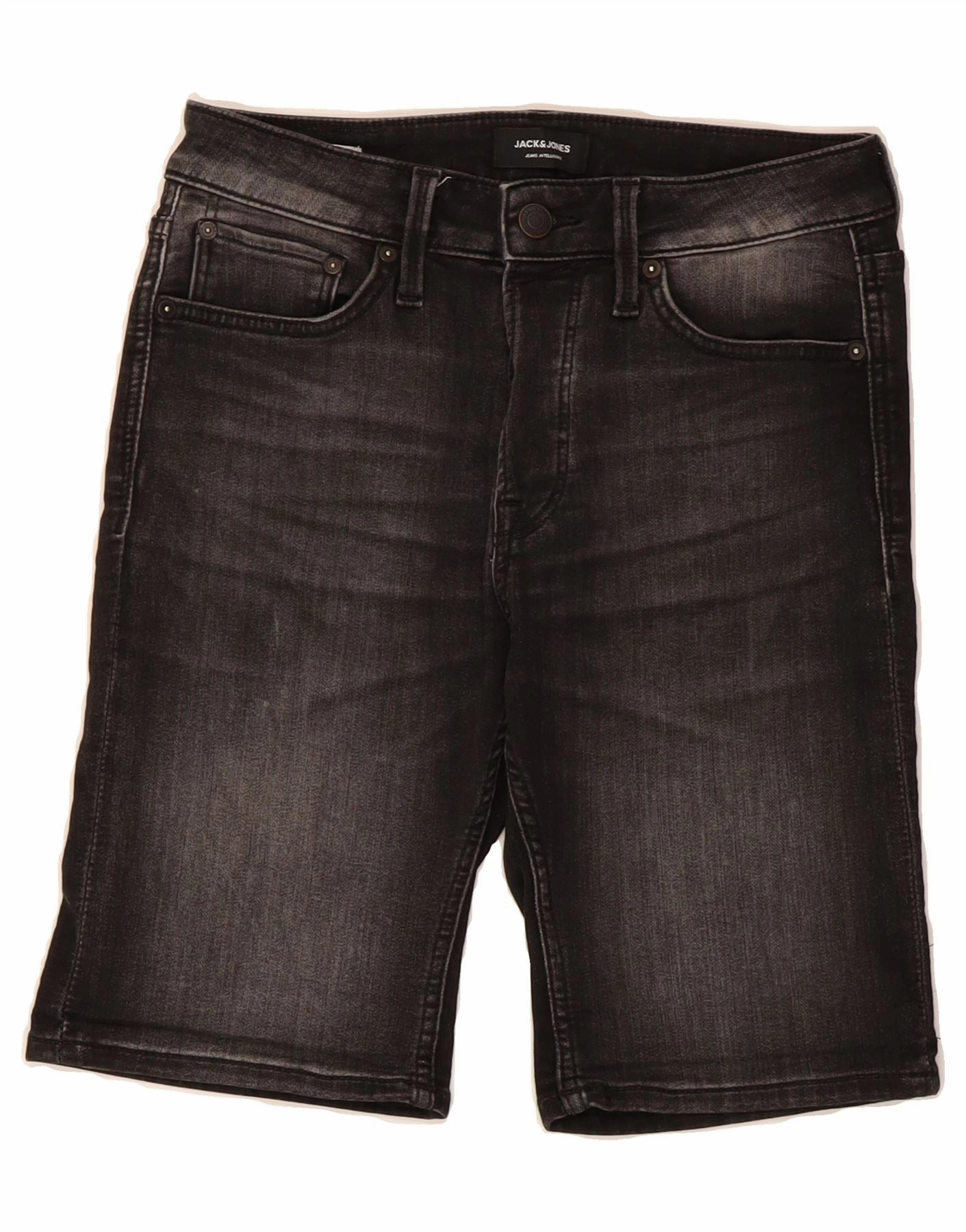 JACK & JONES Mens Regular Denim Shorts XS W27 Black Cotton Beach Ready Shorts tumble dry