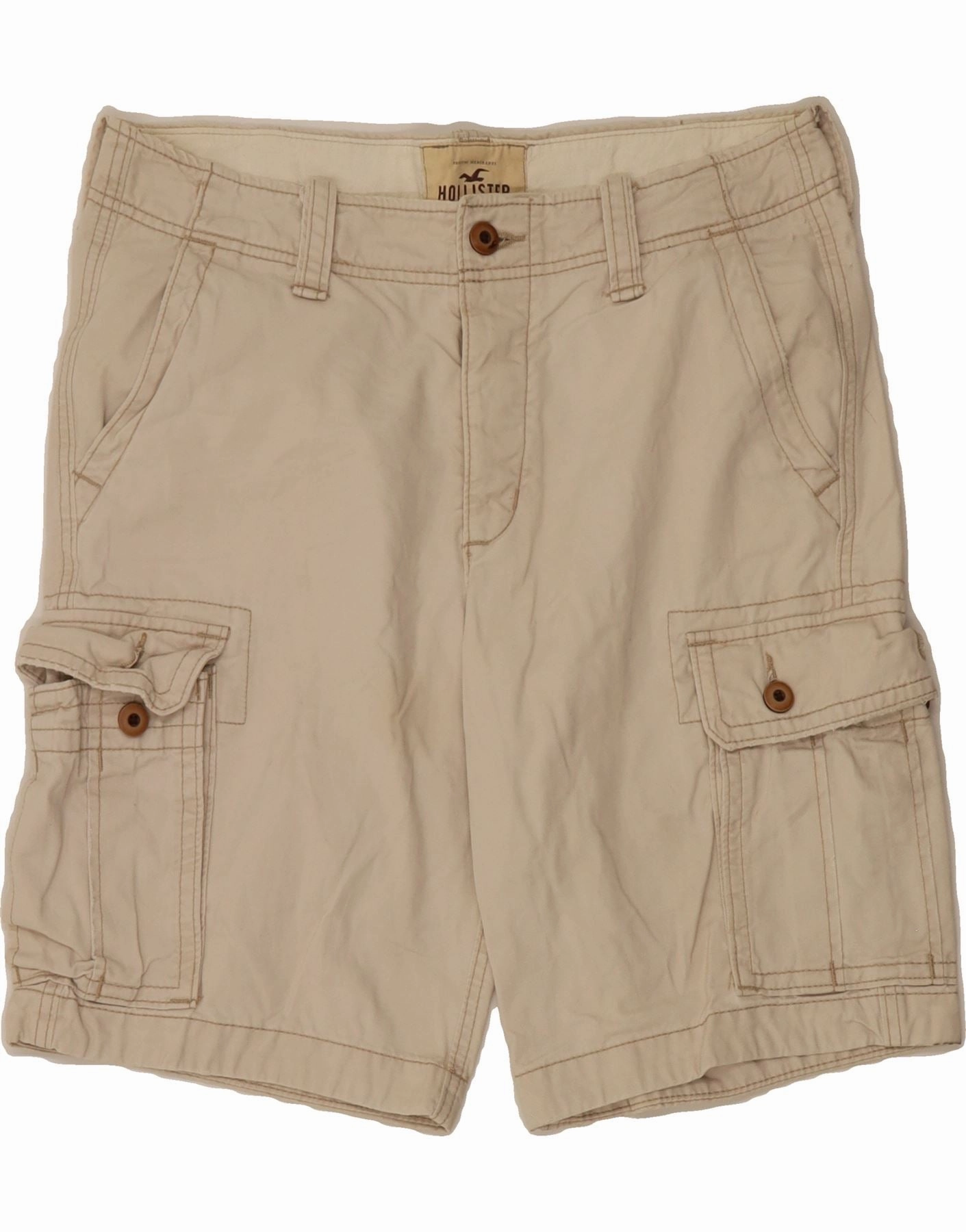 HOLLISTER Mens Cargo Shorts W33 Medium  Beige Cotton Performance Look