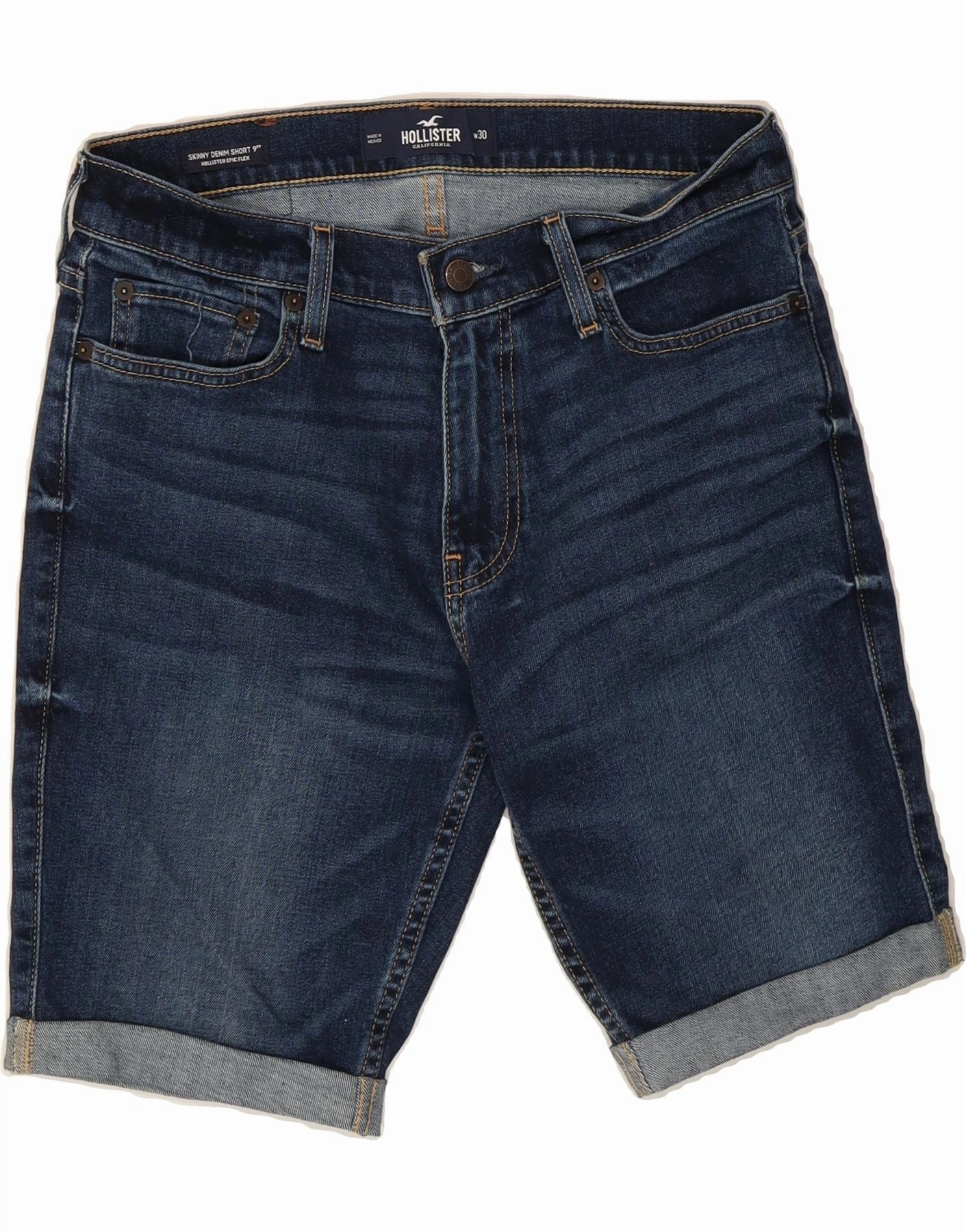 Walk Easy HOLLISTER Mens Skinny Denim Shorts  W30 Medium Navy Blue Cotton