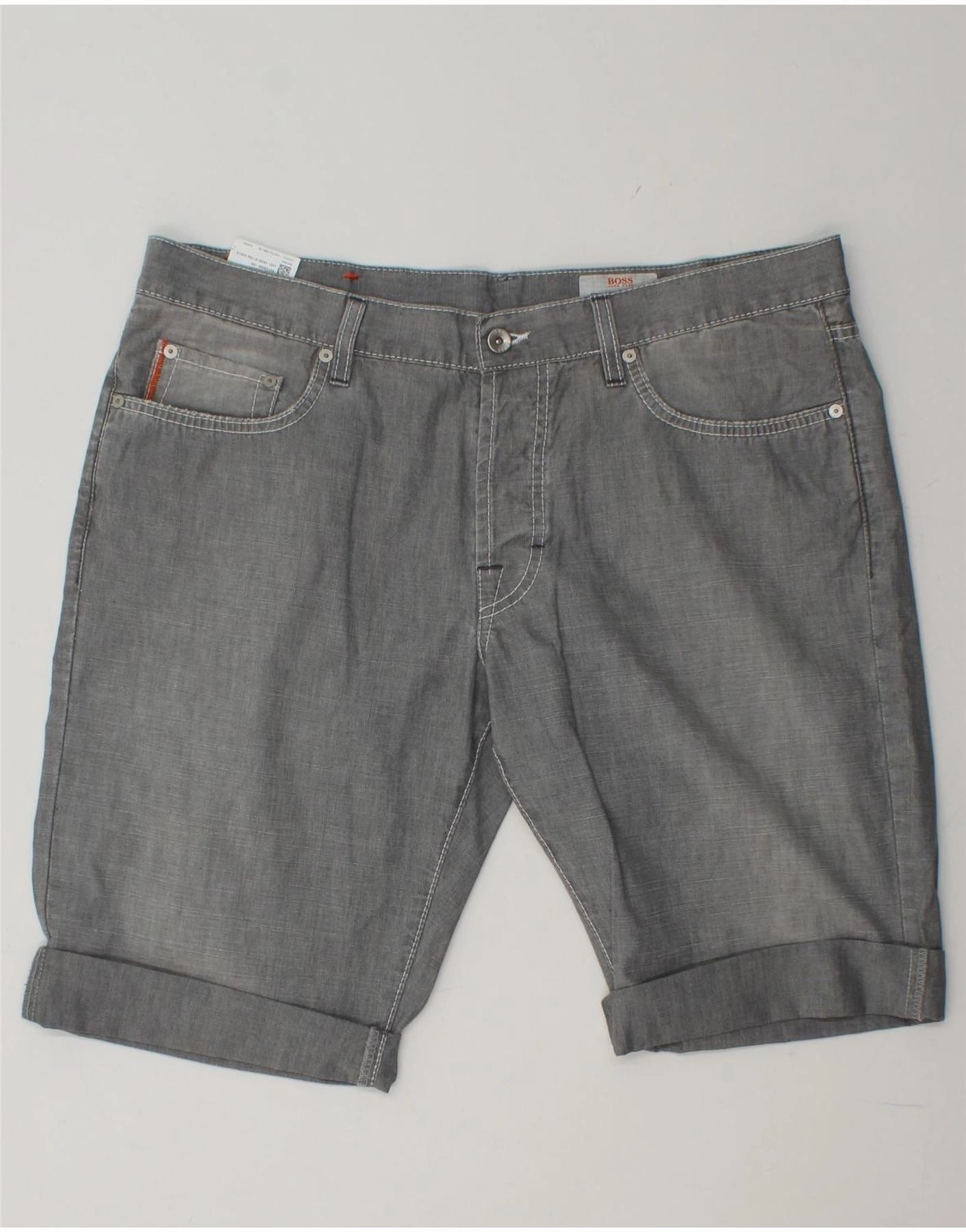 Adjustable Waist On Trend HUGO BOSS Mens Regular Fit Casual Shorts W38 XL Grey Cotton