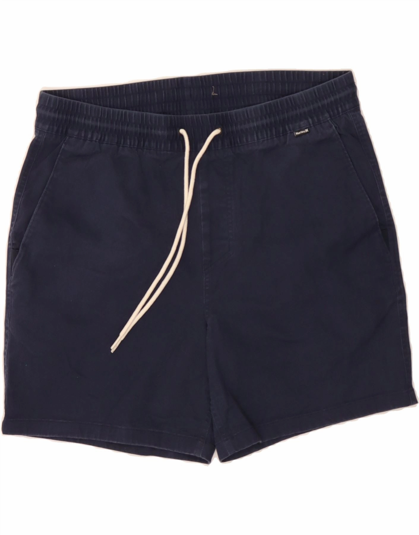 HURLEY Mens Chino Shorts Large W34 Navy Blue Cotton Adjustable Drawcord