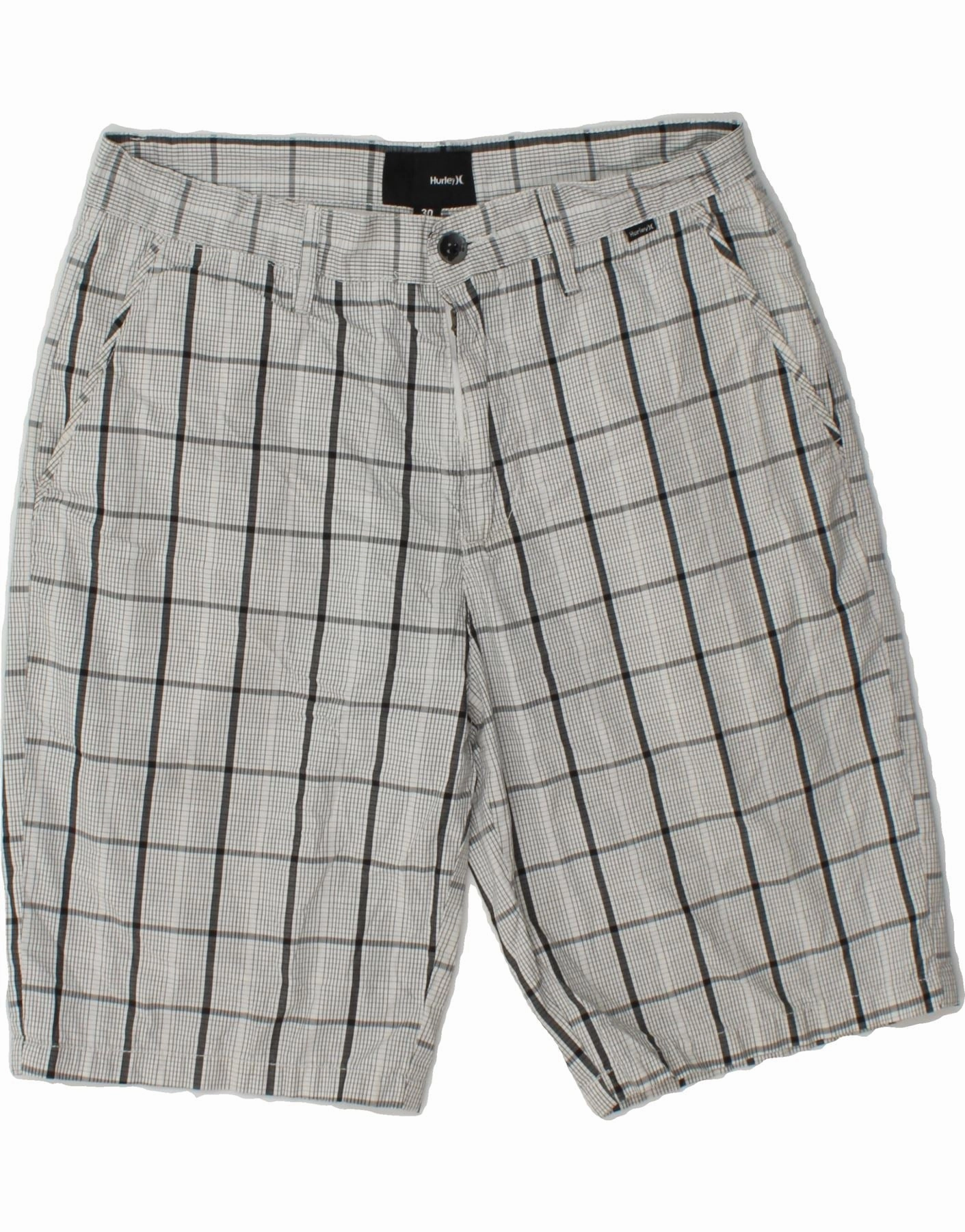 Recycled Elastic Trim Value for Money HURLEY Mens Chino Shorts W30 Medium Grey Check Polyester