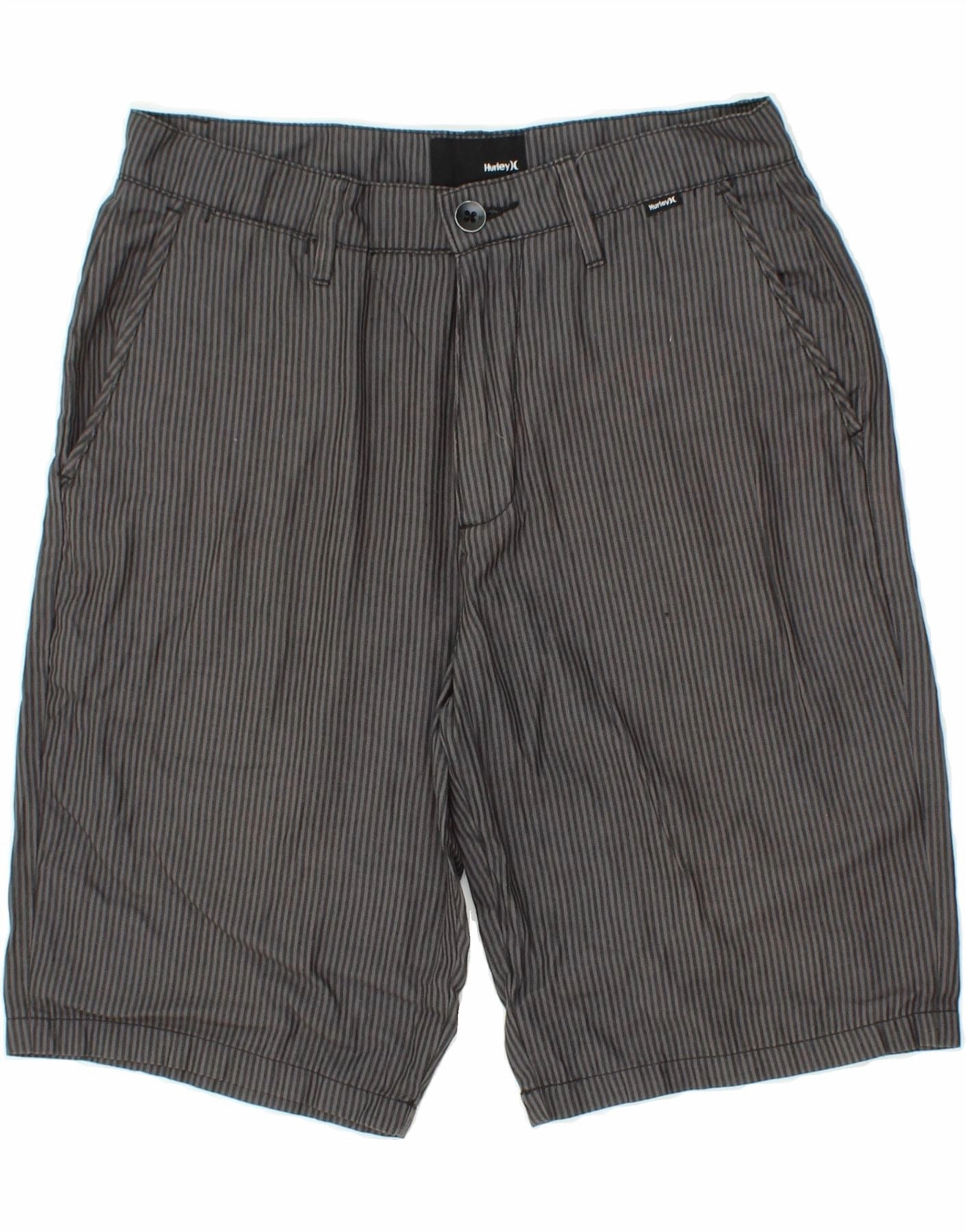 Bold Statement Double Stitched Seams HURLEY Mens Chino Shorts W30 Medium  Grey Pinstripe Cotton