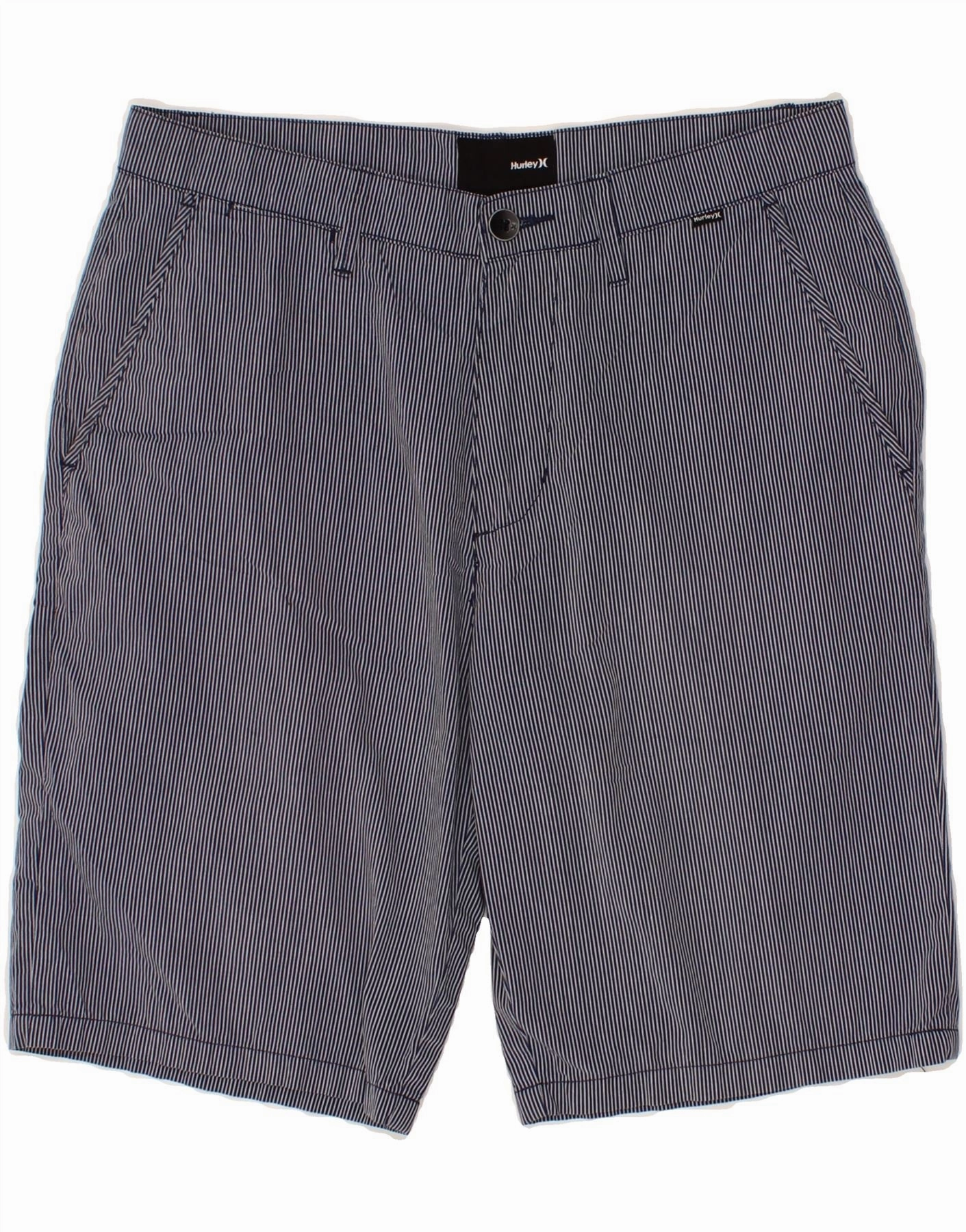 Wide Leg Opening HURLEY Mens Chino Shorts W30 Medium Navy Blue Pinstripe