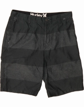 HURLEY Mens Chino Shorts W32 Medium Black Striped Polyester Free Fit Tactical Attachment Loops