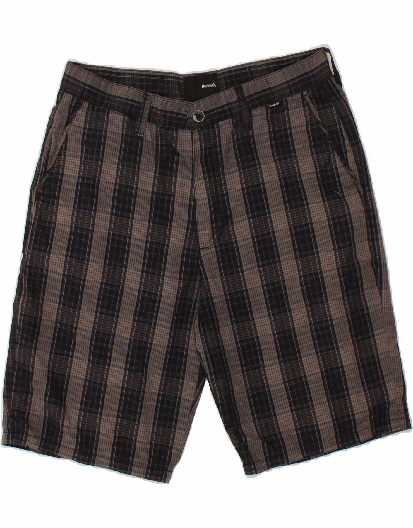 HURLEY Mens Chino Shorts W32 Medium Brown Check Cotton Clean Feel Sweat Resistant Fabric