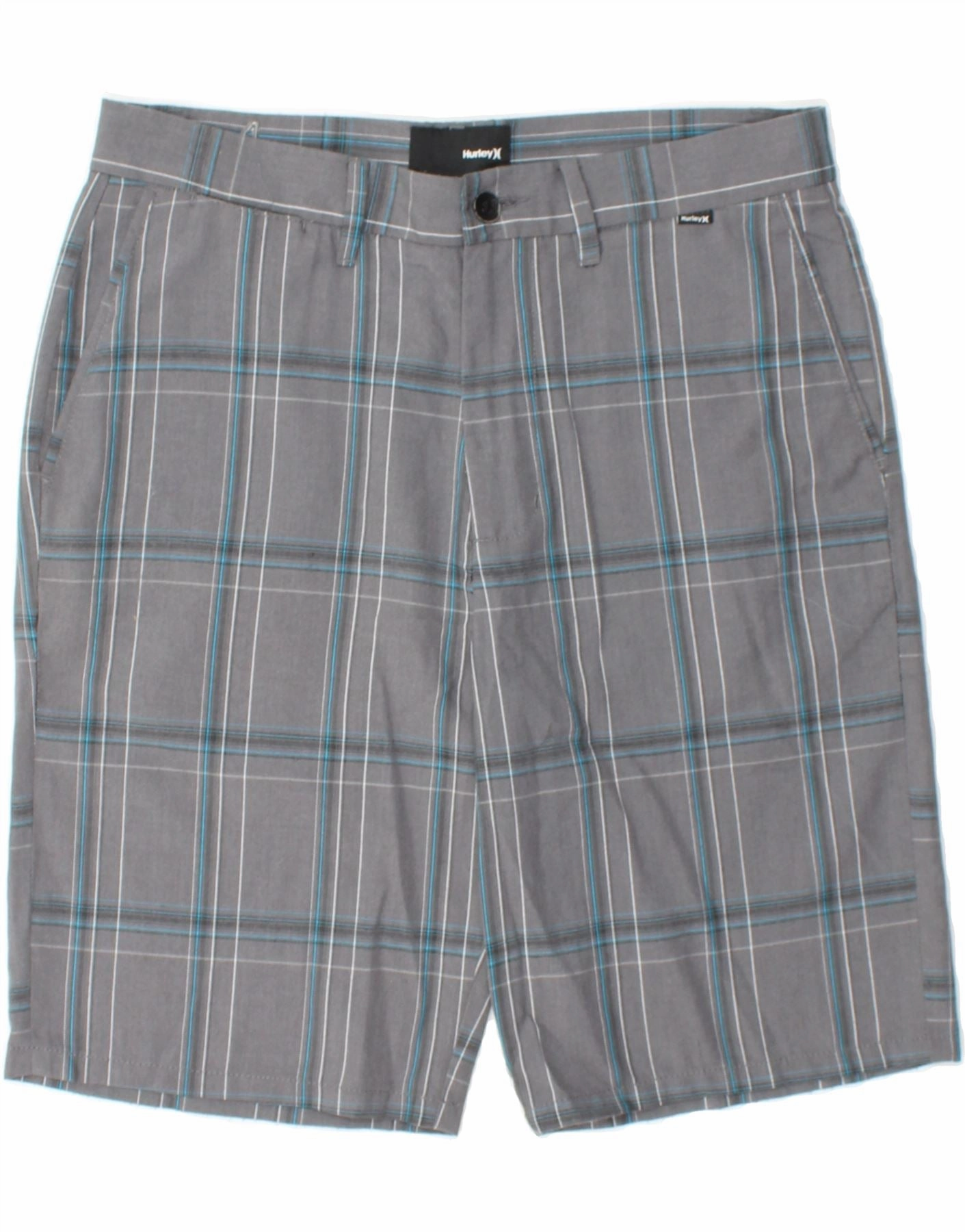 HURLEY Mens Chino Shorts W32 Medium Grey Check Polyester Quick Flex Fit