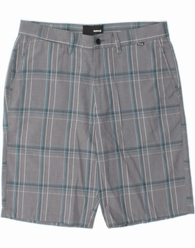 HURLEY Mens Chino Shorts W32 Medium Grey Check Polyester Quick Flex Fit