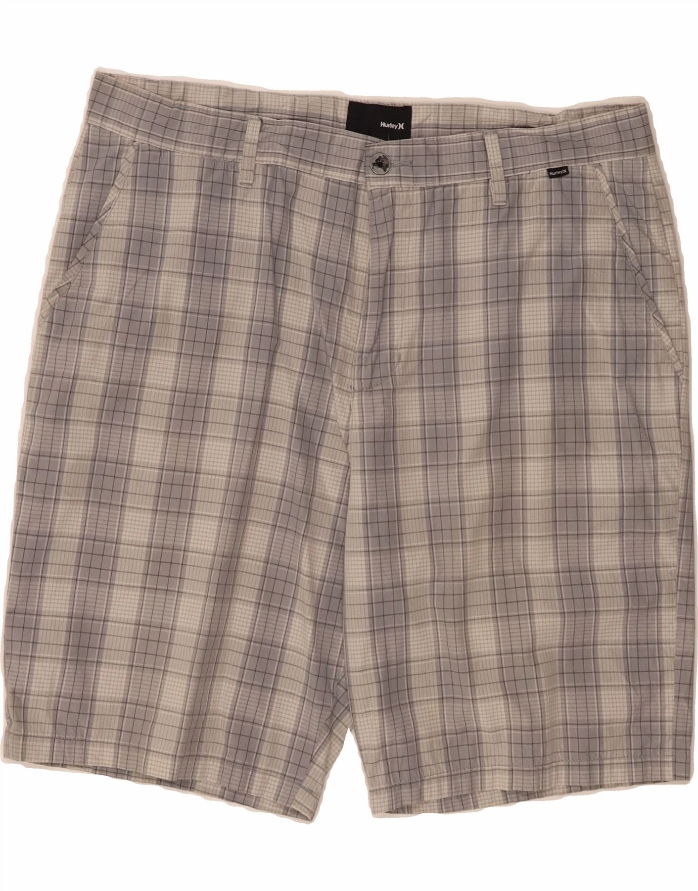 HURLEY Mens Chino Shorts W36 Large  Grey Check Cotton Formal Wear outdoor concert style