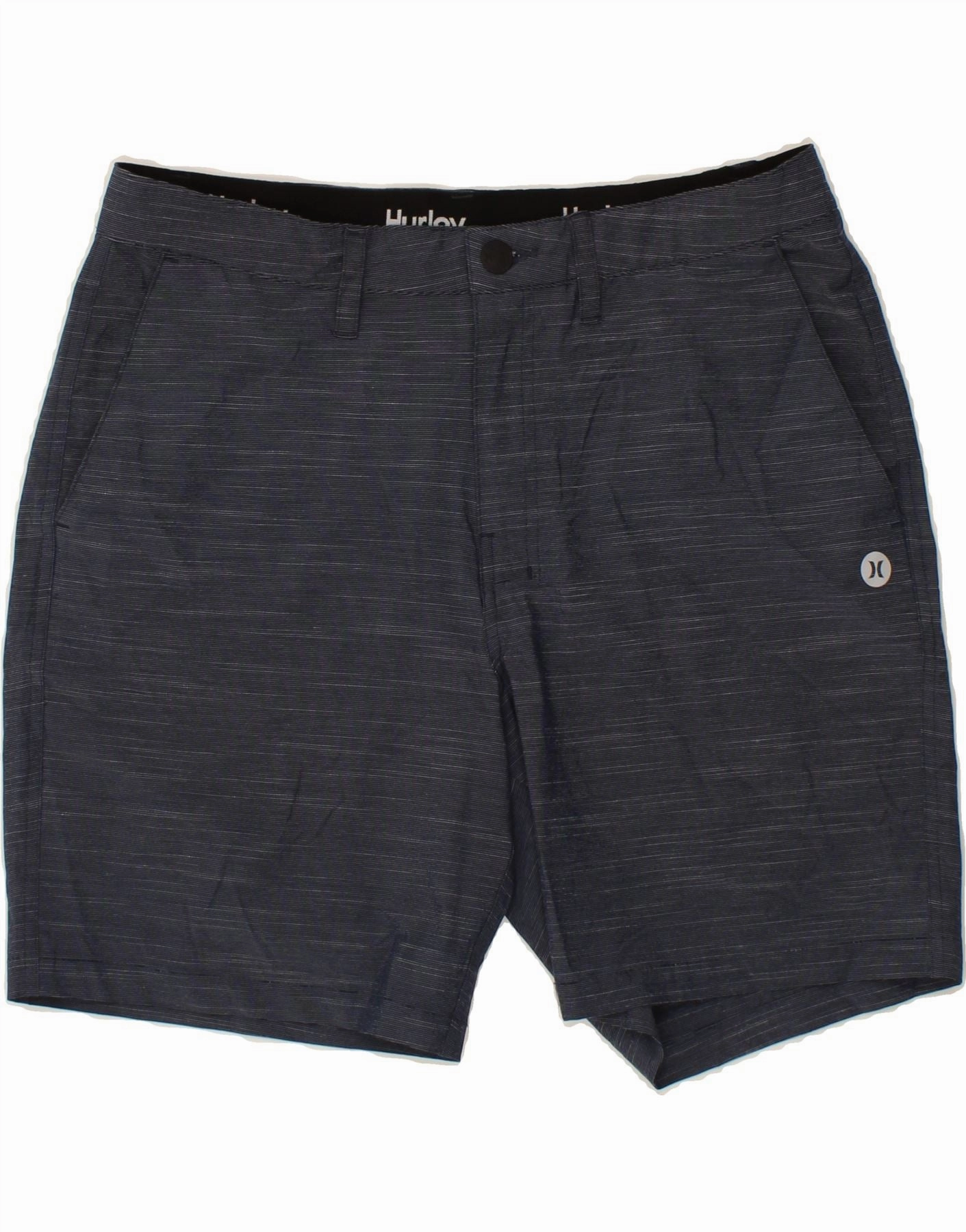 HURLEY Mens Chino Shorts W36 Large Navy Blue Flecked Polyester Easy Adjust Drawcord Sport Comfort Fit