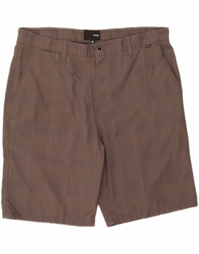 HURLEY Mens Chino Shorts W40 XL  Brown Check Polyester Sleek Cut Comfortable Design