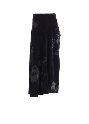 DISCHARGE-PRINTED VELVET SIDE DRAPE SKIRT Flared bottom Perfect Layer