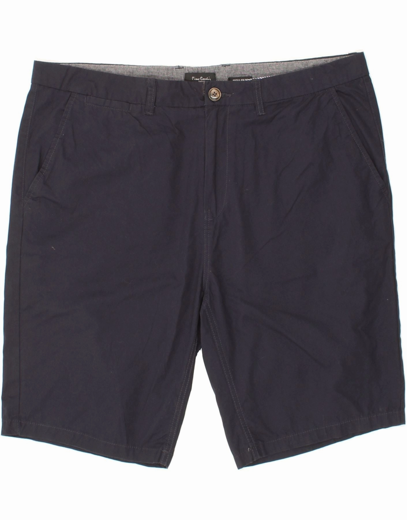 PIERRE CARDIN Mens Regular Fit Chino Shorts 2XL W42 Navy Blue Cotton Flatlock Seam Technology Wind Resistant Panels