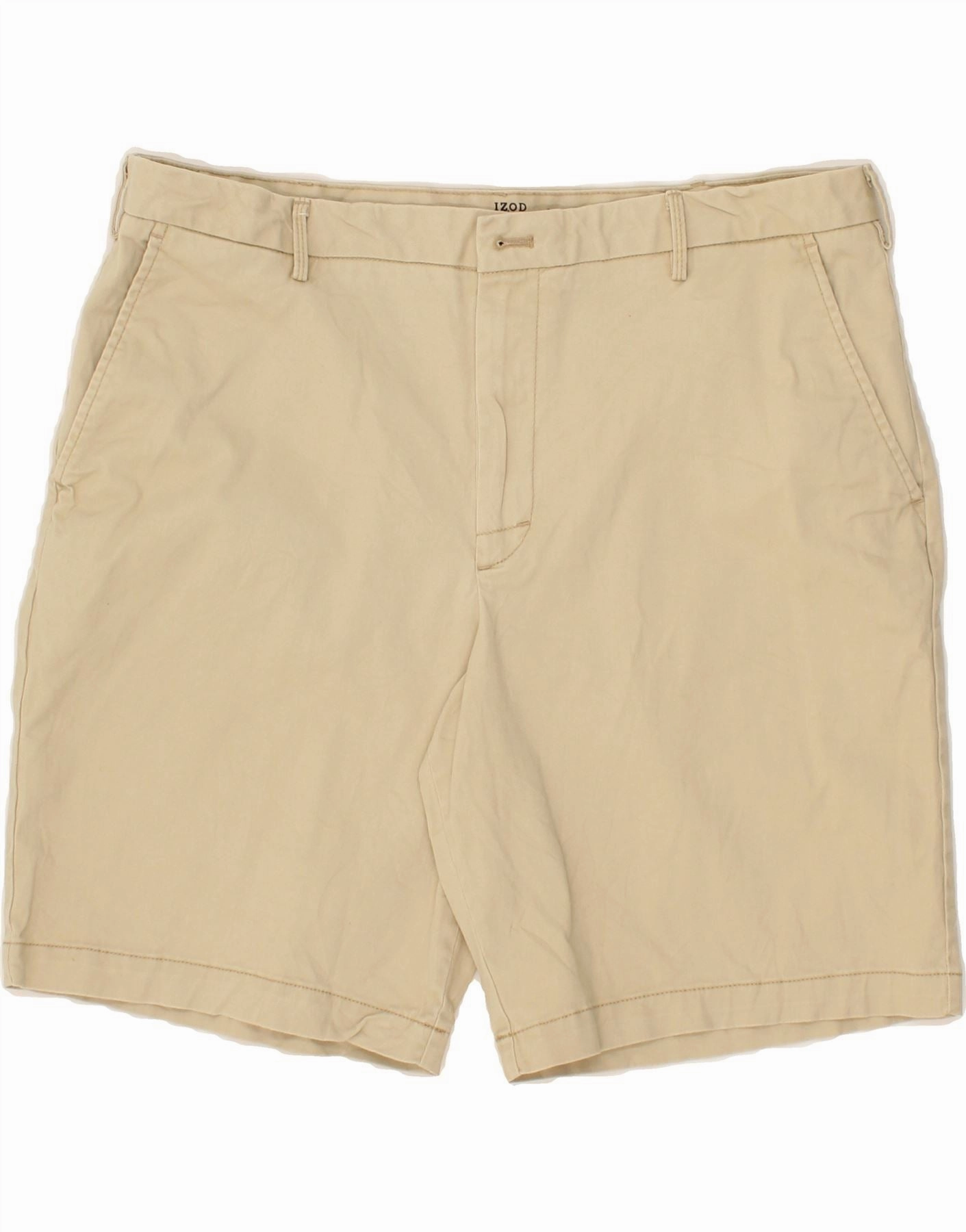 IZOD Mens Stretch Chino Shorts W38 XL Grey Cotton Wrinkle resistant fabric checked shorts