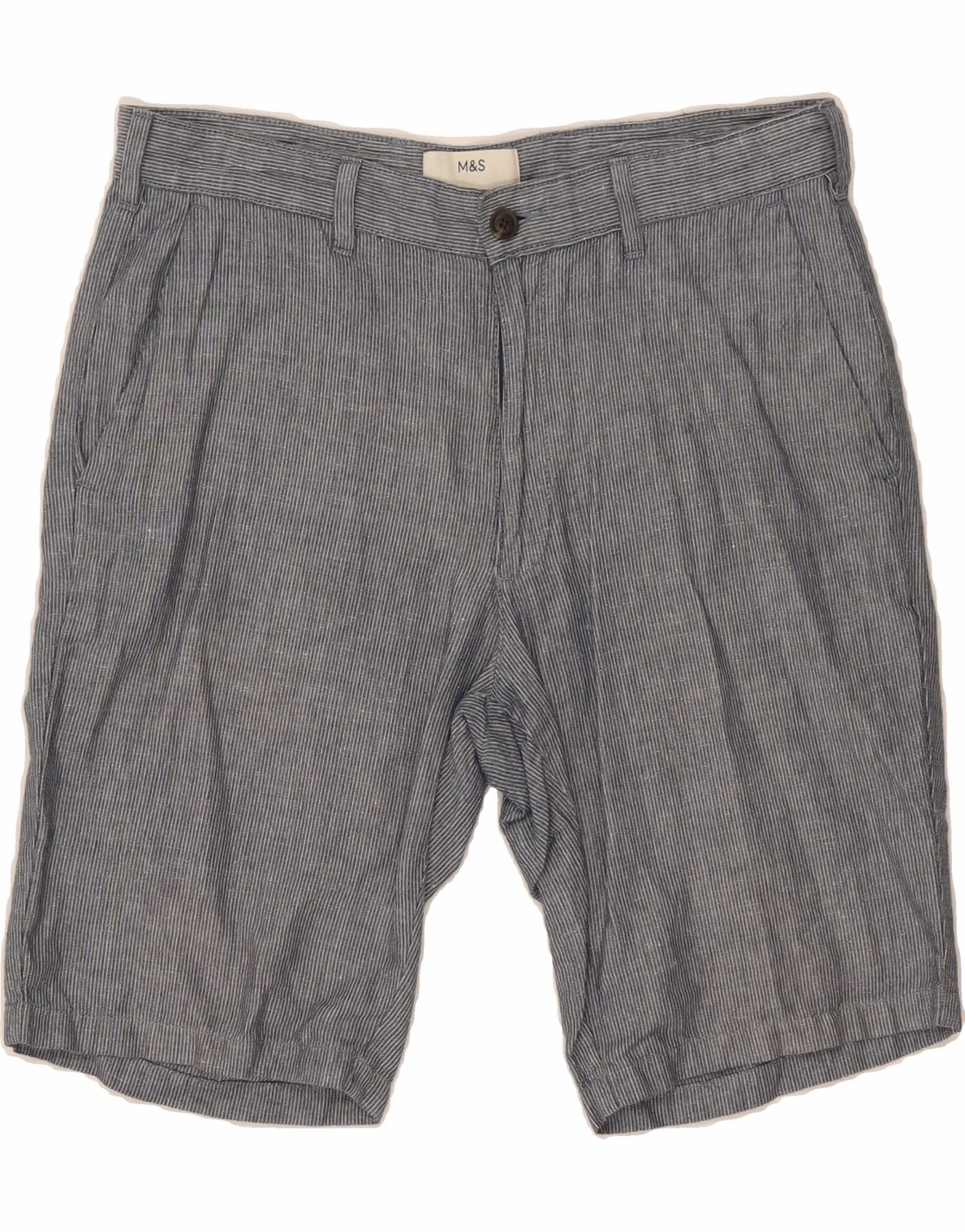 Glide On Waist System MARKS & SPENCER Mens Chino Shorts W32 Medium Blue Pinstripe Cotton