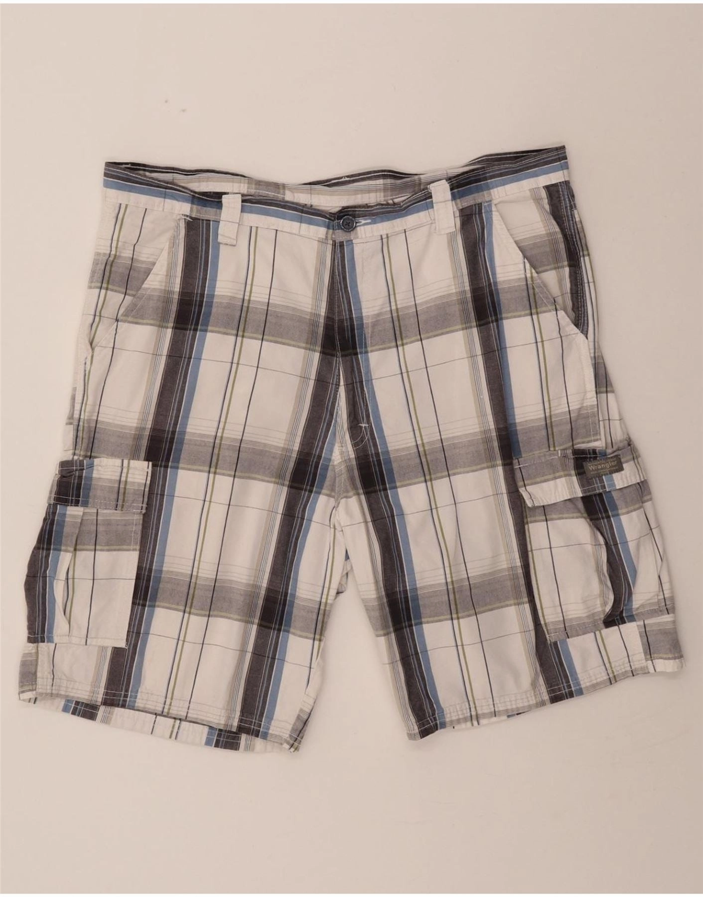 WRANGLER Mens Cargo Shorts W40 XL White Check Cotton Soft Waistband