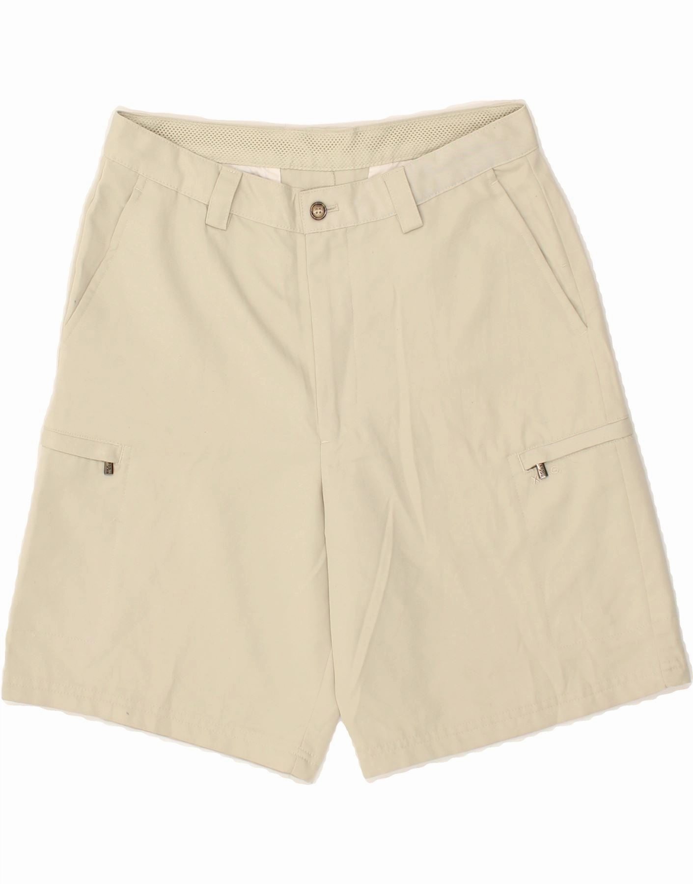 IZOD Mens Cargo Shorts W32 Medium Beige Polyester Odor Control Treatment Ventilated Mesh Panels