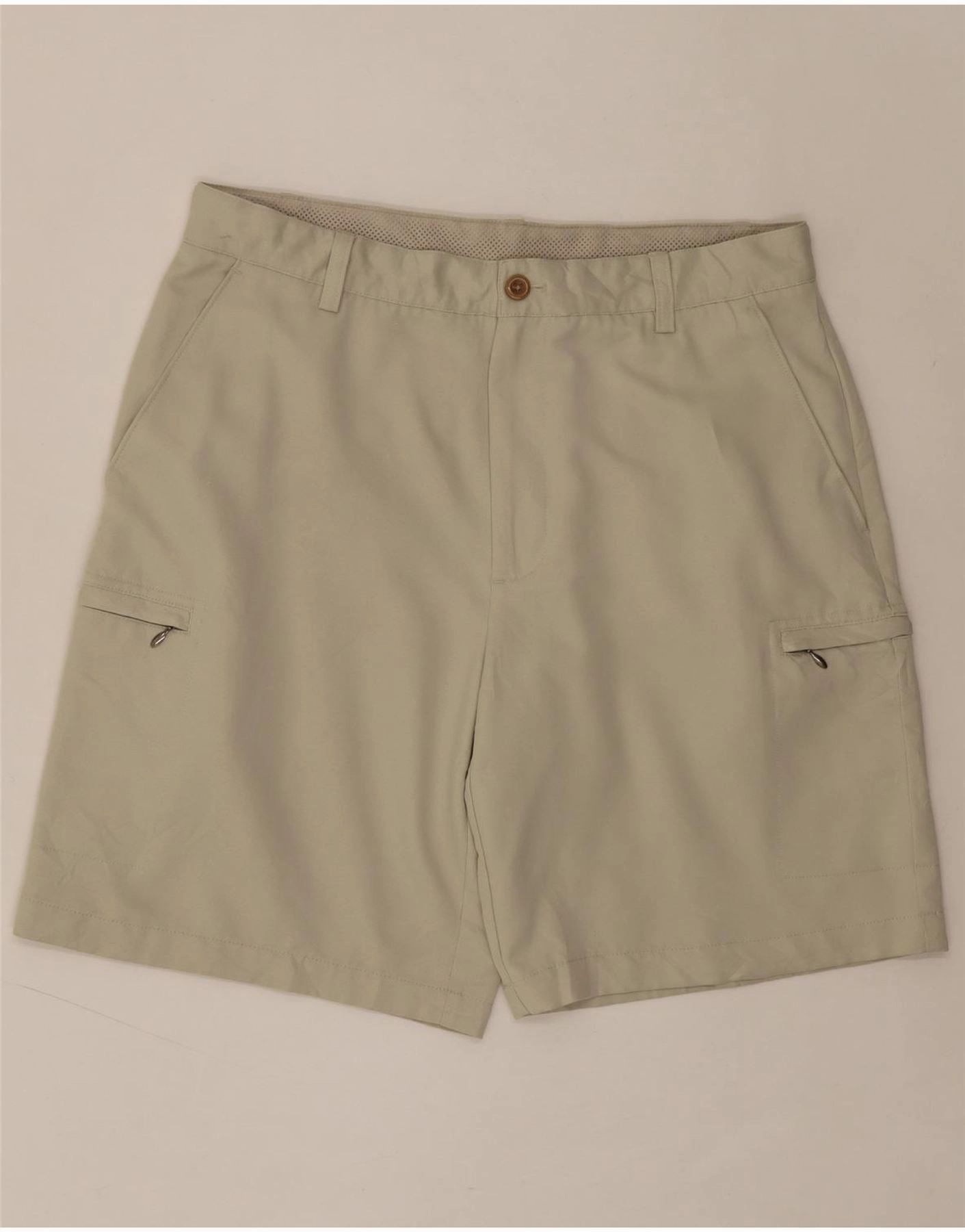 IZOD Mens Cargo Shorts W34 Large Beige Polyester Weekend Style High Durability Blend