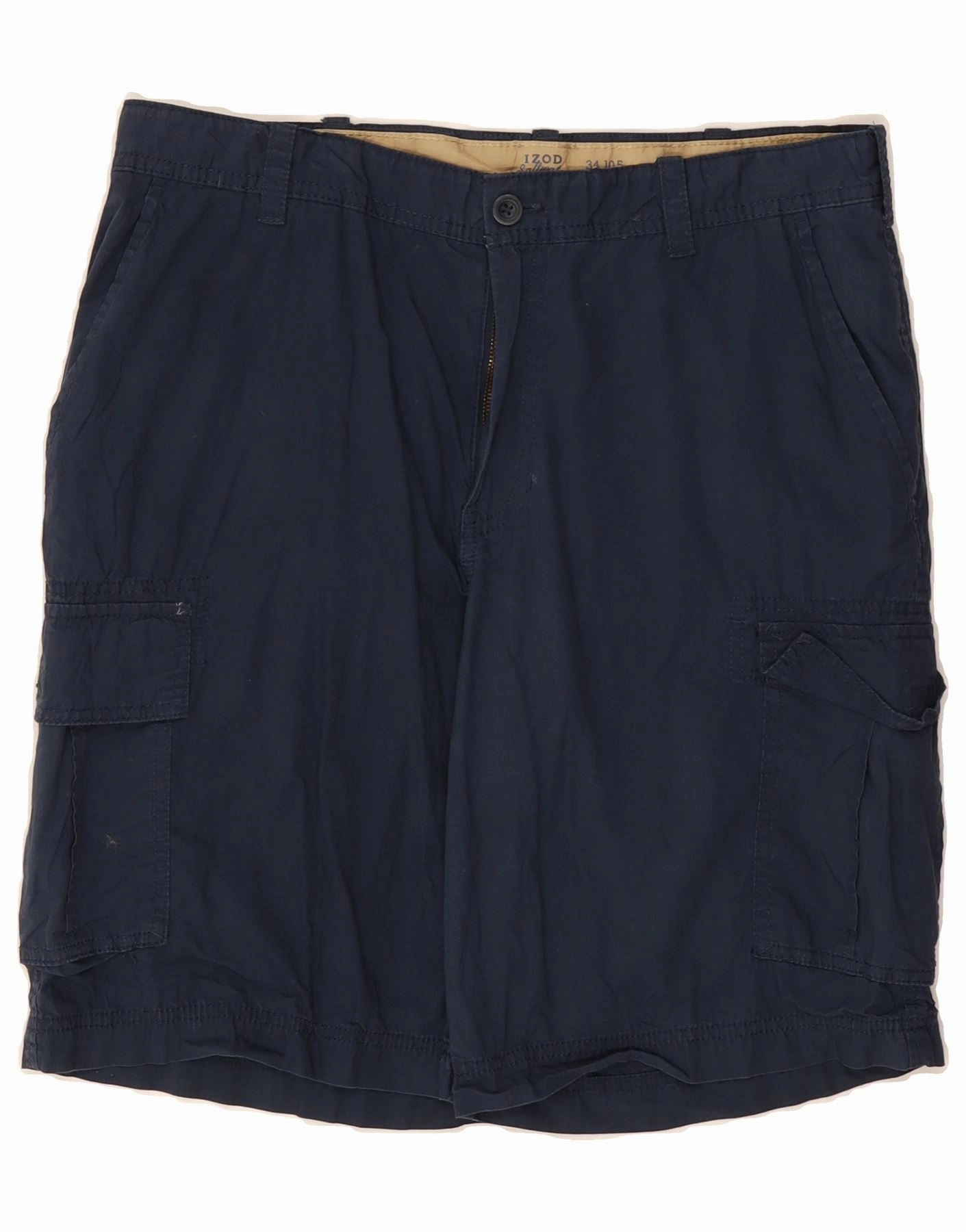 IZOD Mens Cargo Shorts W34 Large Navy Blue Cotton Reflective Safety Detailing Easy Layer