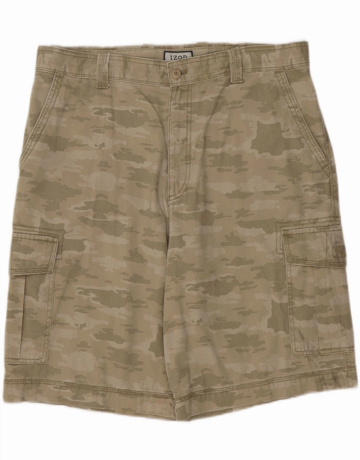 IZOD Mens Cargo Shorts W36 Large  Beige Camouflage Cotton Yarn Dyed Pattern Zero Bulk Packaging