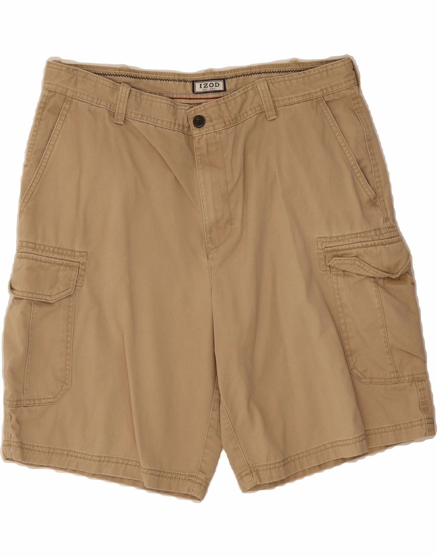 Clean Fit IZOD Mens Cargo Shorts W36 Large Beige Cotton
