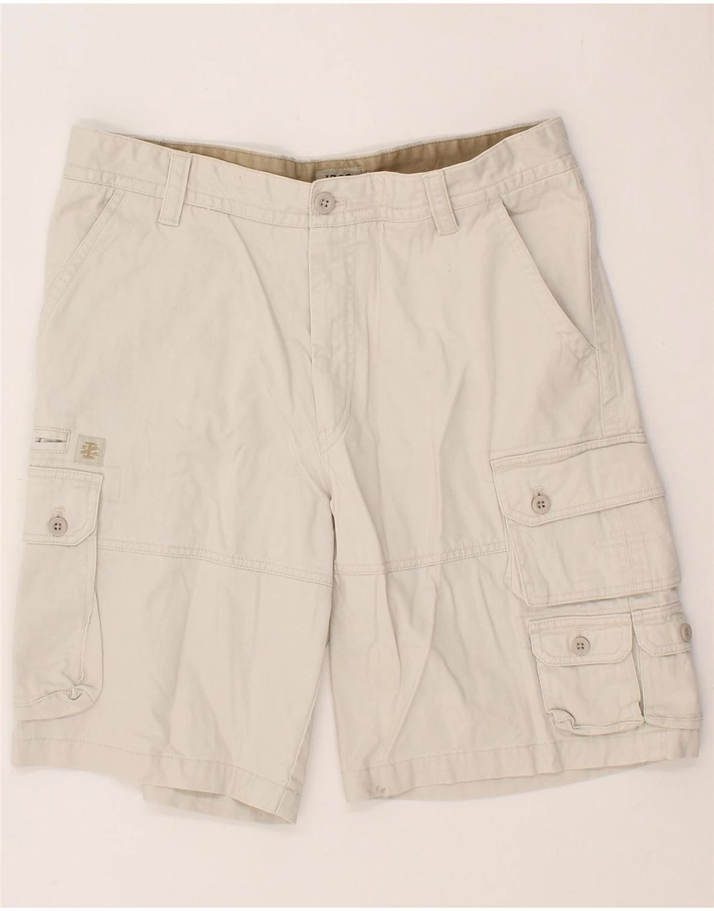 IZOD Mens Cargo Shorts W36 Large Off White Cotton Stay Cool Lightweight Material
