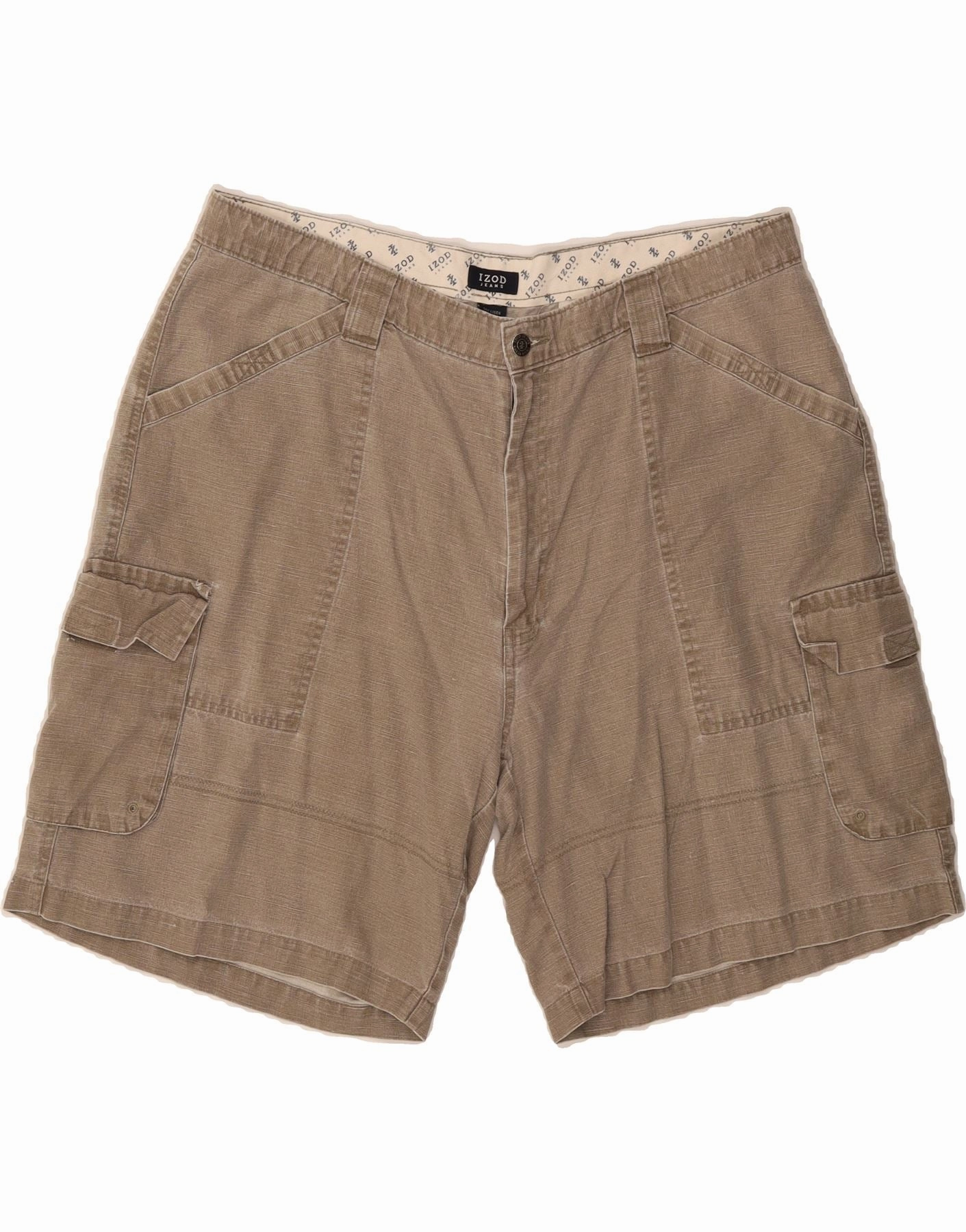 WrinkleFreeFabric IZOD Mens Cargo Shorts W40 XL Beige Linen