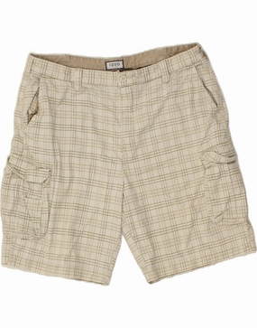 IZOD Mens Cargo Shorts W42 2XL Beige Check Cotton Sporty Performance Summer Vibe