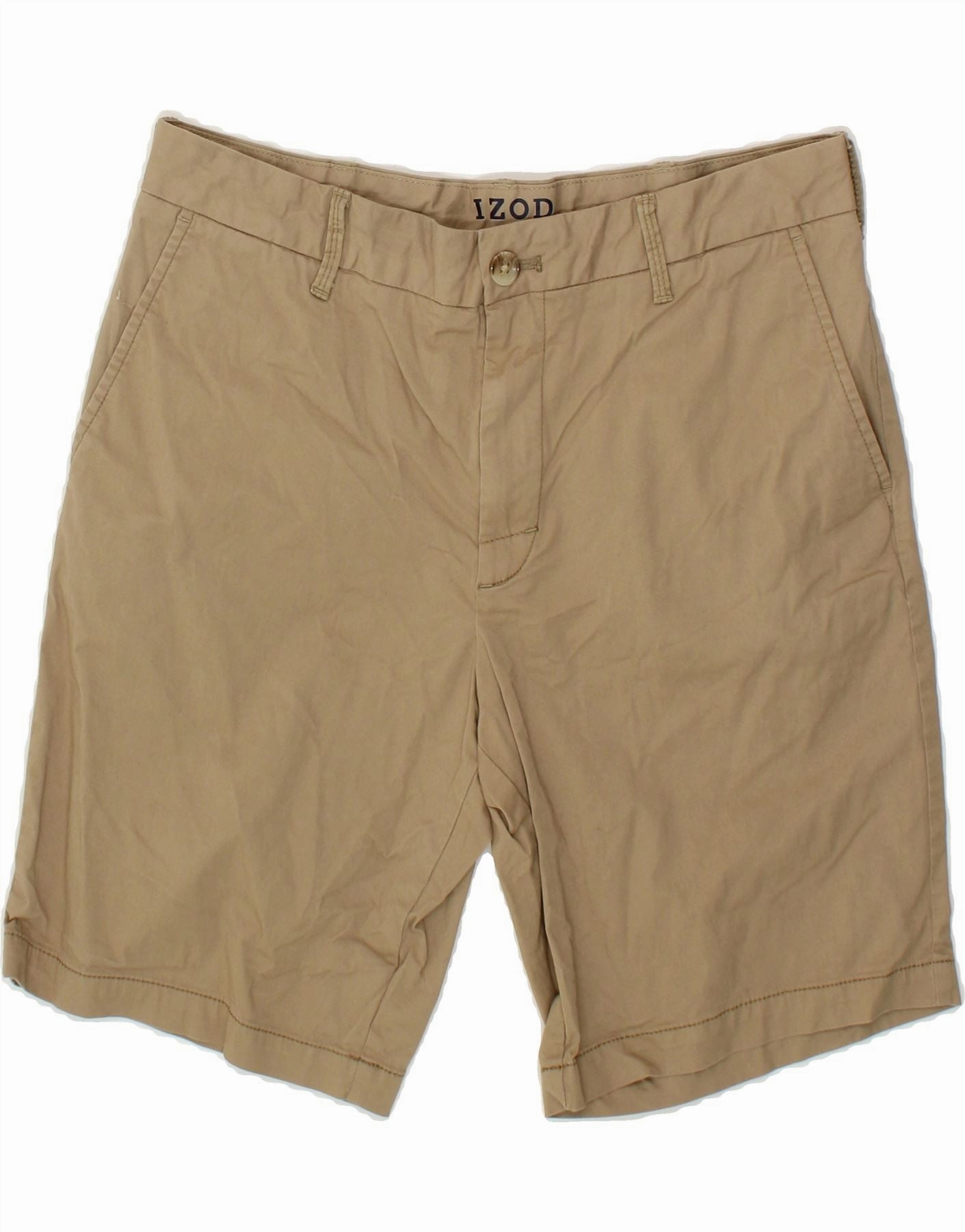 IZOD Mens Chino Shorts W32 Medium Beige Cotton Quick Slip Sport Ready Fit