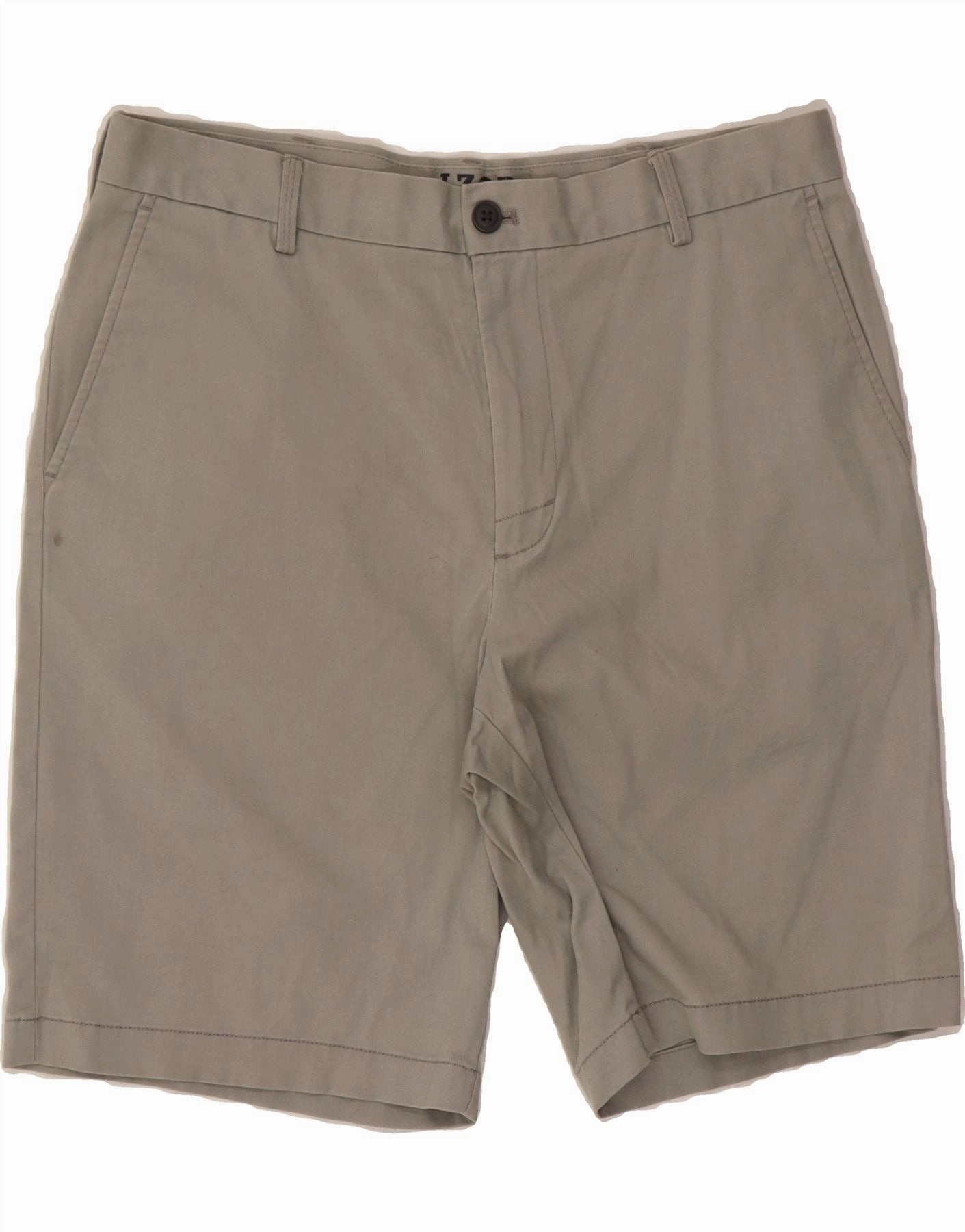 IZOD Mens Chino Shorts W32 Medium Grey Cotton Quick Access Pockets Casual Layer