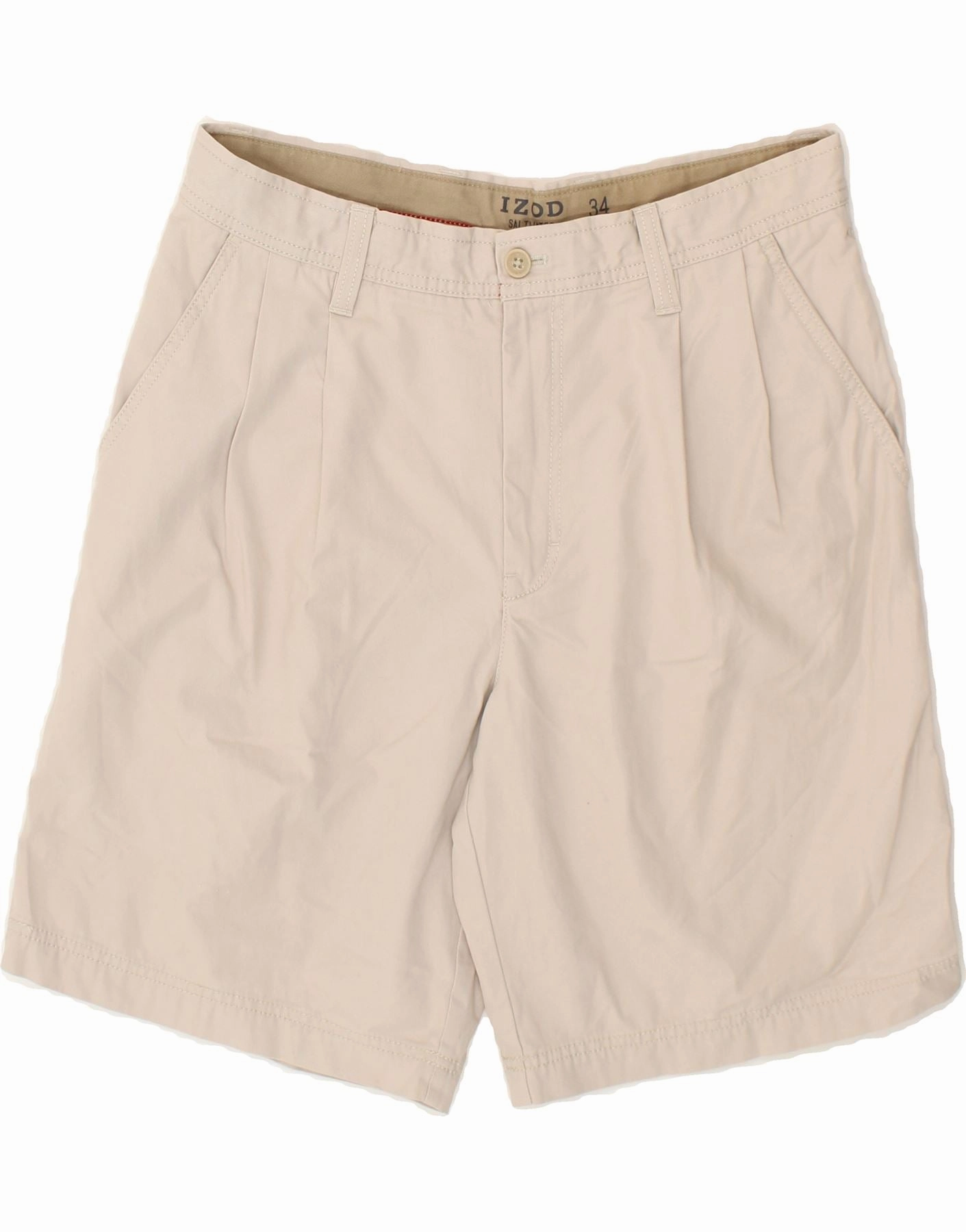 IZOD Mens Chino Shorts W34 Large Beige Cotton Flame Retardant Coating Friction Reducing Lining