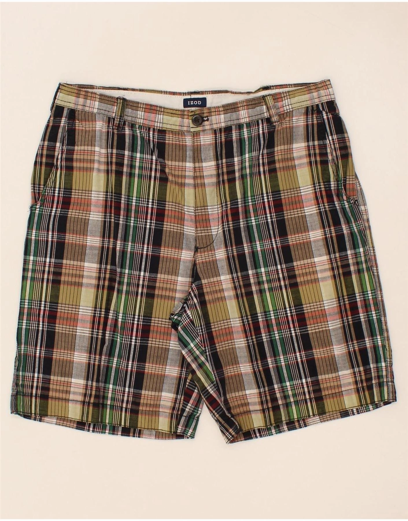 Travel Fit high waisted IZOD Mens Chino Shorts W34 Large Multicoloured Check Cotton