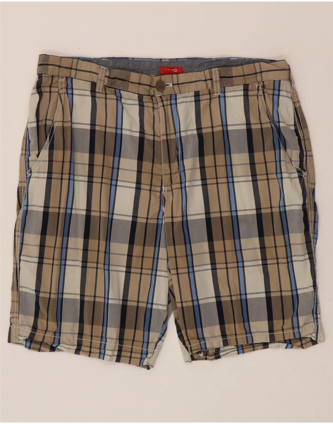 IZOD Mens Chino Shorts W36 Large Beige Check WaterResistantFinish