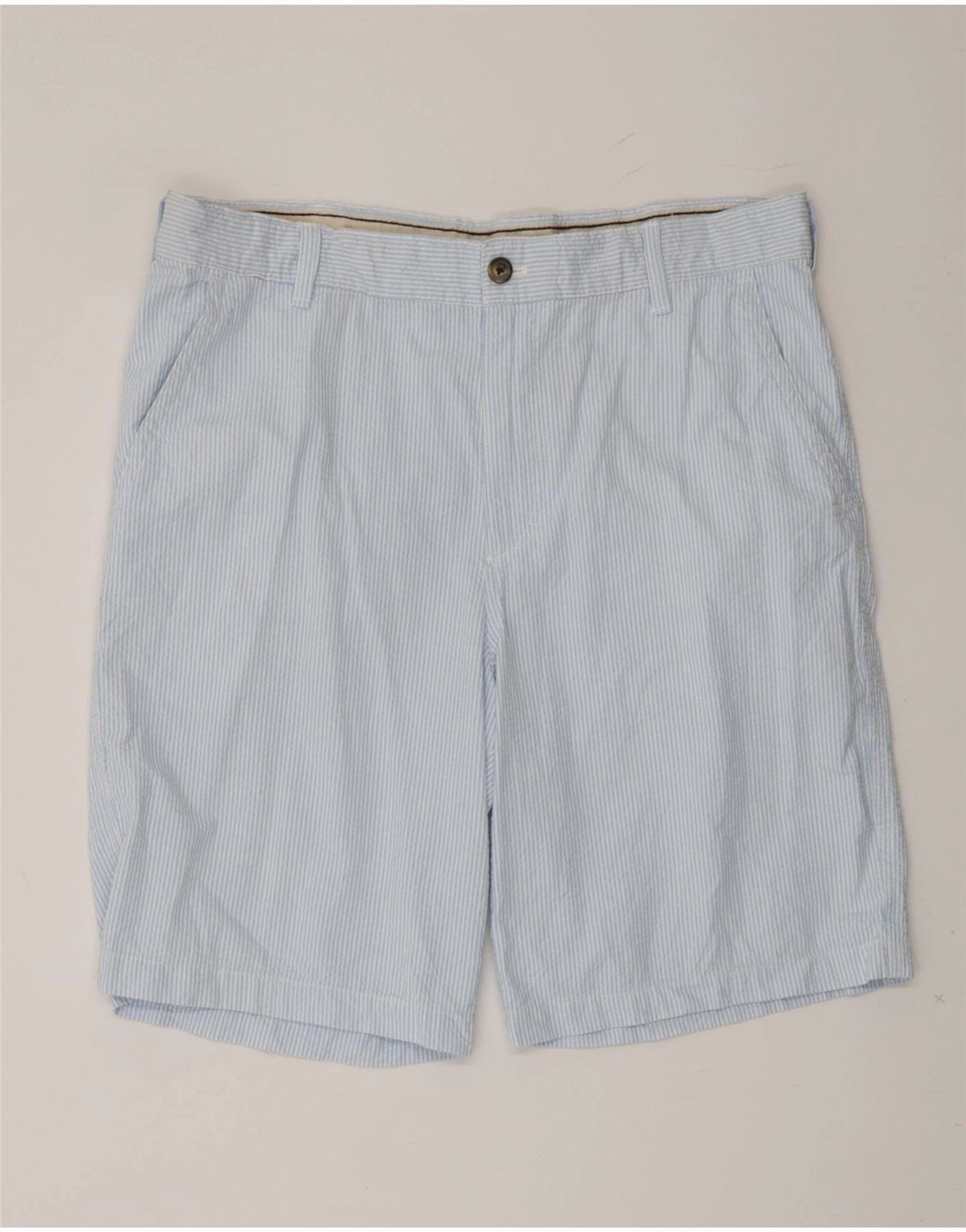 Stretch Flex IZOD Mens Chino Shorts W36 Large  Blue Pinstripe Cotton