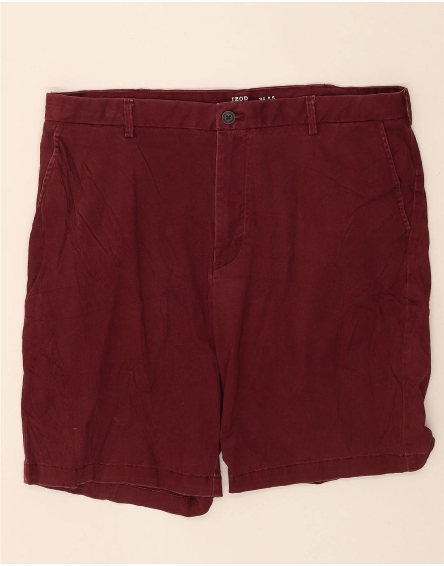 All Day Movement Fit Wide Leg Opening IZOD Mens Chino Shorts W36 Large Burgundy Cotton