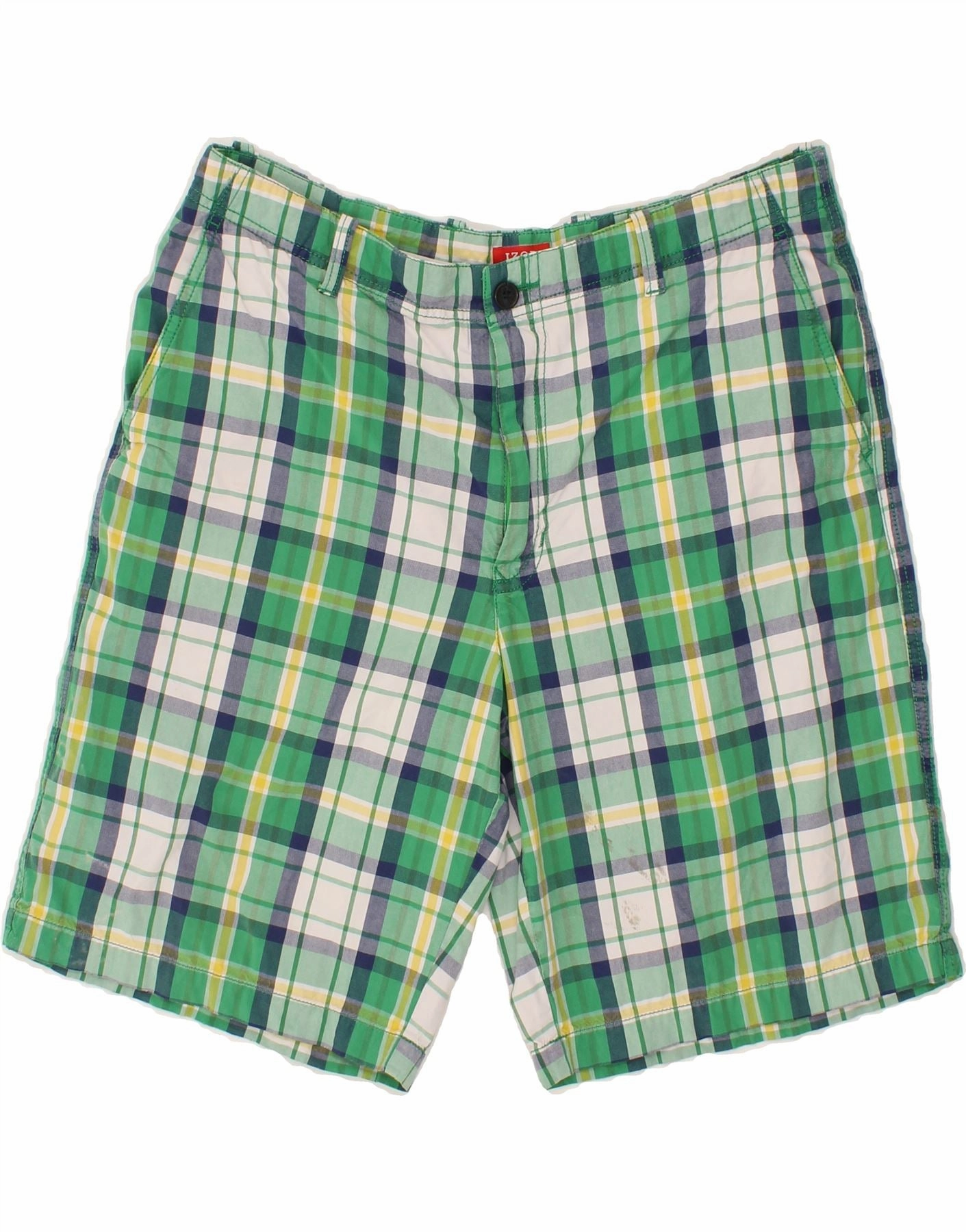 Breezy Stretch IZOD Mens Chino Shorts W36 Large Green Check Cotton