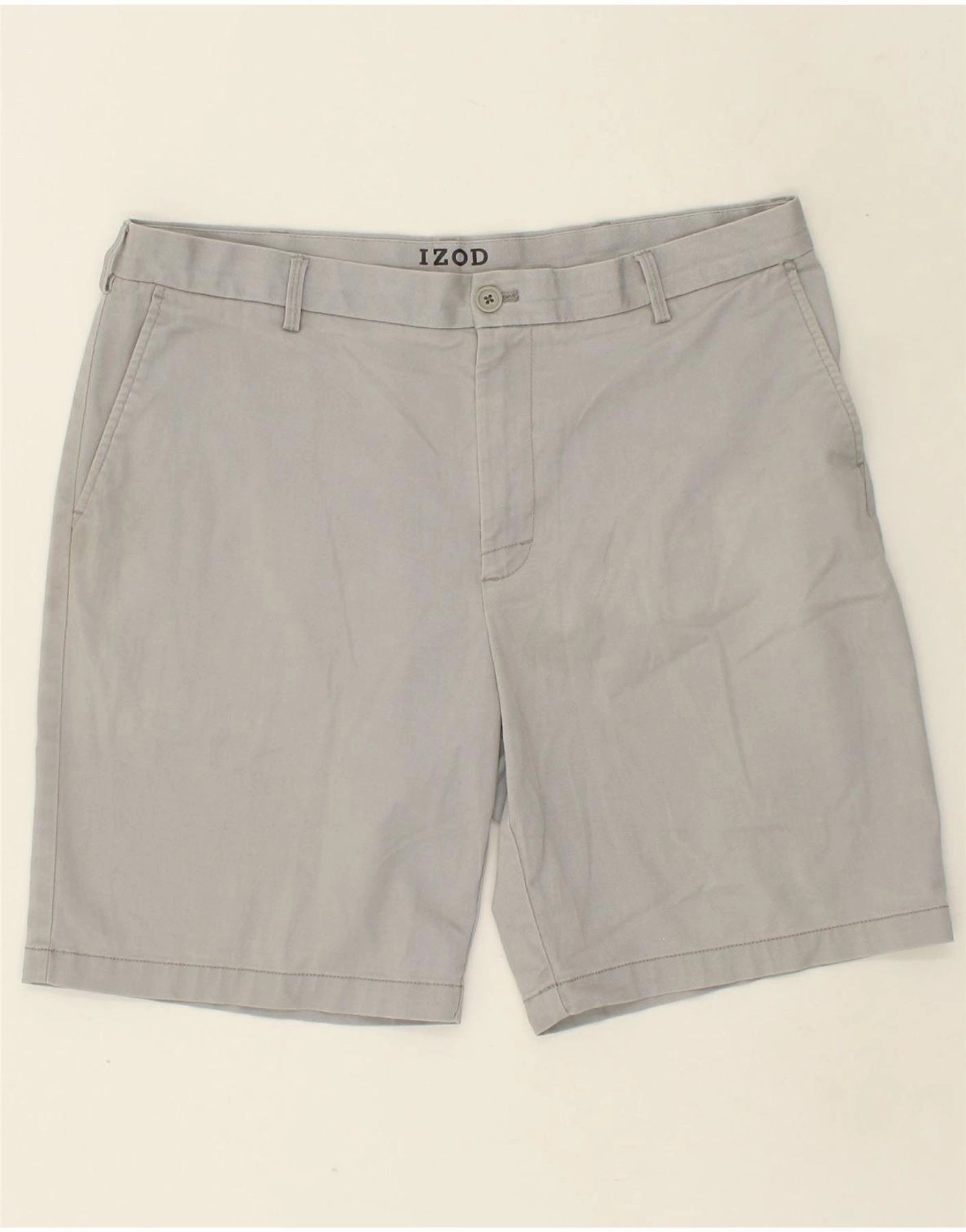 IZOD Mens Chino Shorts W36 Large Grey Cotton All Purpose Wear All Day Fit