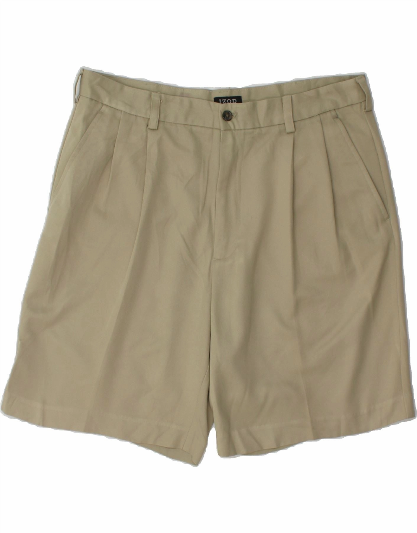IZOD Mens Chino Shorts W36 Large Khaki Polyester Slim Layer Body Contouring